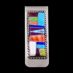 Multi Stone Inlaid Money Clip