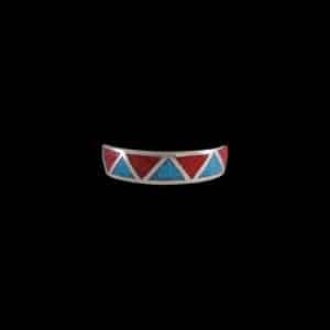 Zuni Turquoise & Red Coral Inlaid Band Ring