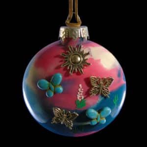 Butterfly Blue & Pink Hand Painted Glass Ornament