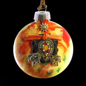 Hand Painted Yellow & Red Arrowhead Glass Ornament