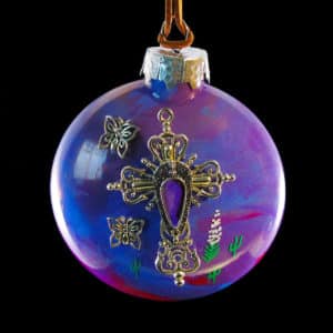 Southwest Cross Purple Handmade Glass Ornament