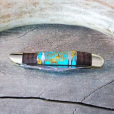 Turquoise Inlaid Knife with Mother of Pearl Bands