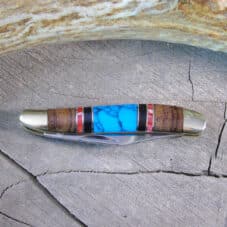 Turquoise Inlay Knife with Onyx and Coral Bands
