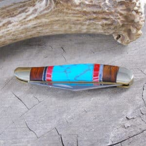 Wood & Turquoise Inlay Pocket Knife