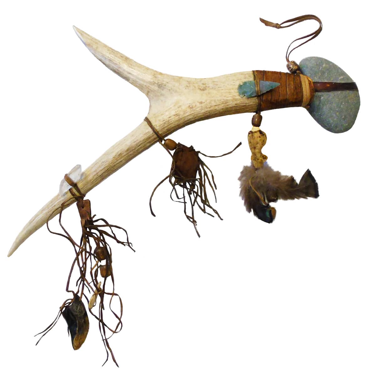 Tigua Indian Deer Skin Antler Talking Stick (ms175)
