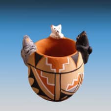 Genuine Jemez Pueblo Cat Pottery Vase