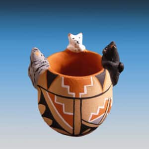 Genuine Jemez Pueblo Cat Pottery Vase