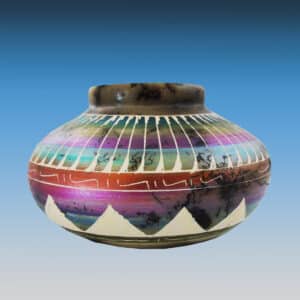 Southwest Navajo Horsehair Etched Pottery Vase
