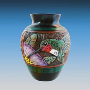 Authentic Paul Lansing Hummingbird & Flower Etched Vase