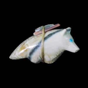 Leekya Zuni Wolf Fetish Carving with Arrowhead