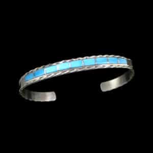 Traditional Zuni Inlaid Turquoise Silver Bracelet