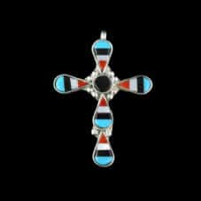 Handcrafted Inlaid Multi-Stone Cross Pendant by Lucio