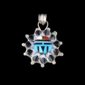Zuni Inlaid Sunface Necklace Pendant