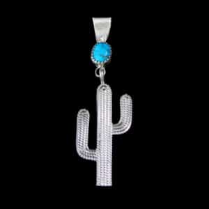 Navajo Turquoise Saguaro Cactus Pendant