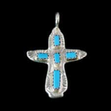 Rustic Native American Zuni Turquoise Cross Pendant