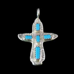 Rustic Native American Zuni Turquoise Cross Pendant