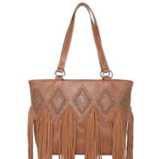 Trinity Ranch Studded Genuine Leather Fringe Tote Bag