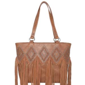 Trinity Ranch Studded Genuine Leather Fringe Tote Bag