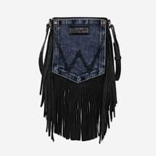 Wrangler Leather Fringe Jean Denim Pocket Crossbody Bag