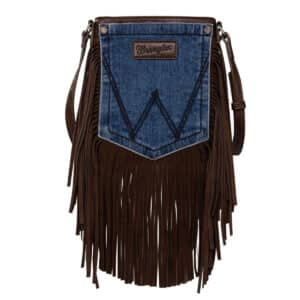 Wrangler Leather Fringe Jean Denim Pocket Purse