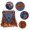 Wrangler Leather Fringe Jean Denim Pocket Purse