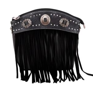 Black Suede Fringe Southwest Crossbody Bag