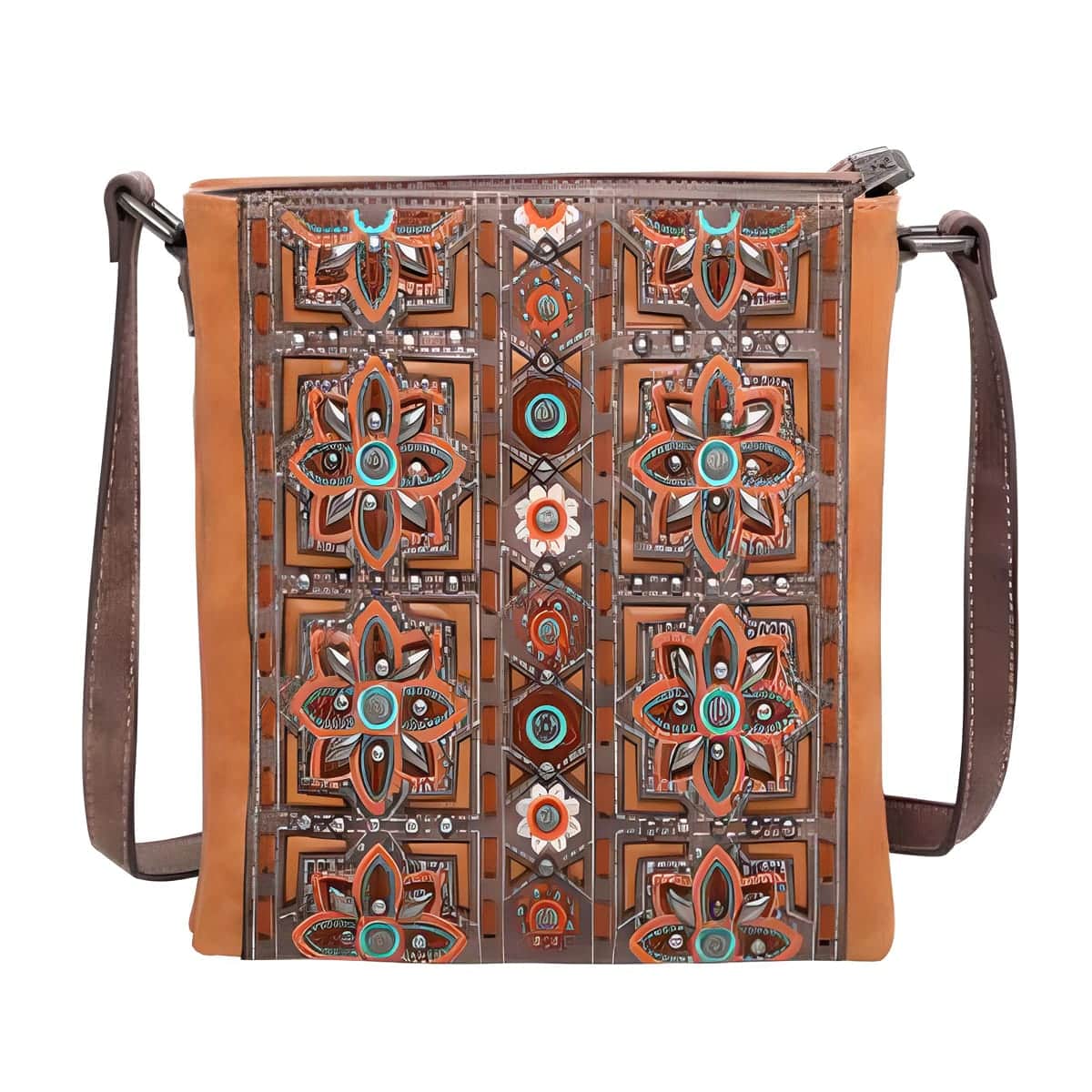 Concealed Carry Leather Floral Design Crossbody Shoulder Bag