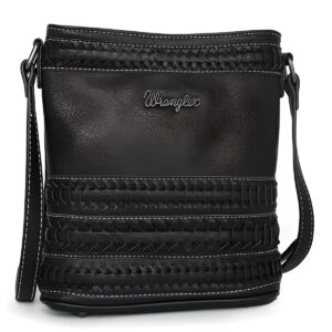 Wrangler Leather Woven Black Crossbody Bag