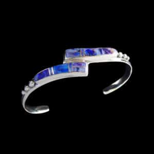 Criss Cross Spider Blue Opal Inlaid Ribbon Cuff