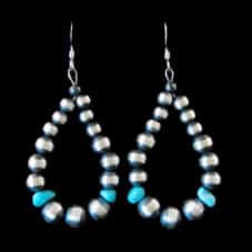 Navajo Sterling Silver & Turquoise Hoop Earrings