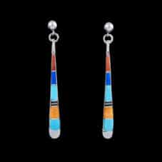Inlaid Multi-stone Teardrop Post-Dangle Earrings
