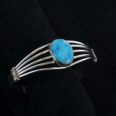 Single Turquoise Stone and Sterling Silver Bracelet