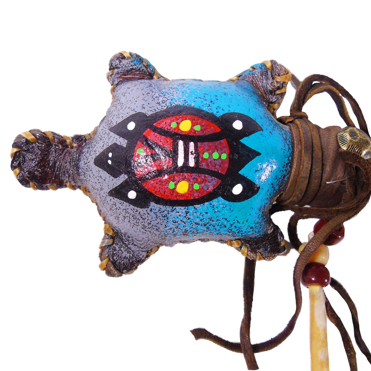 Navajo Turtle Dance Rattle with Feather - Image 4