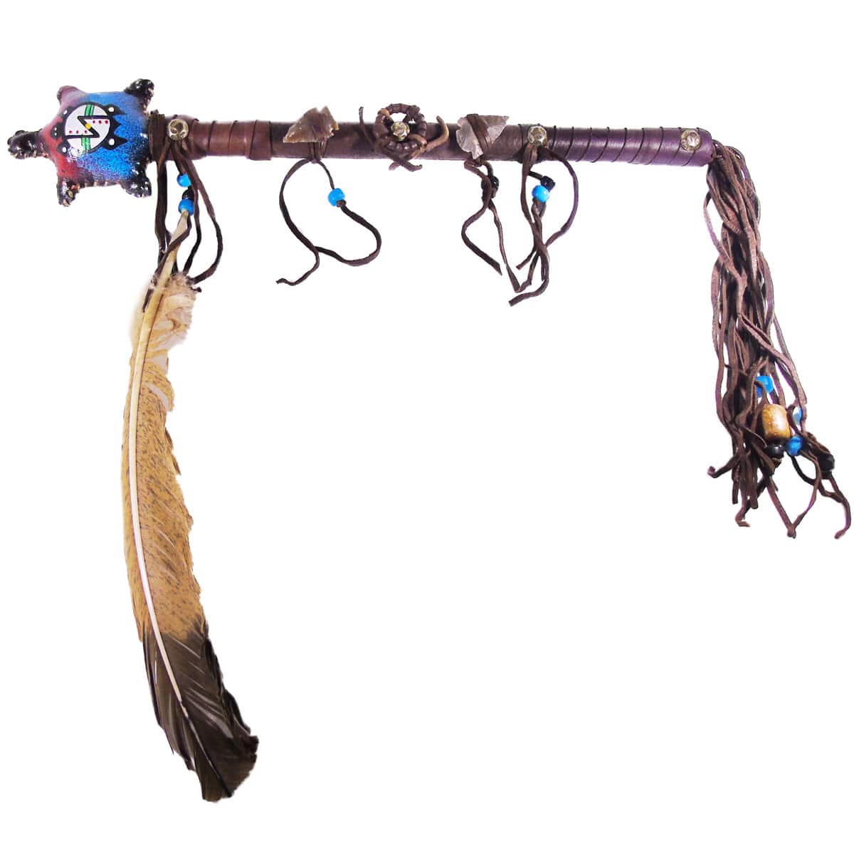 Navajo Turtle Dance Rattle with Feather - Image 3