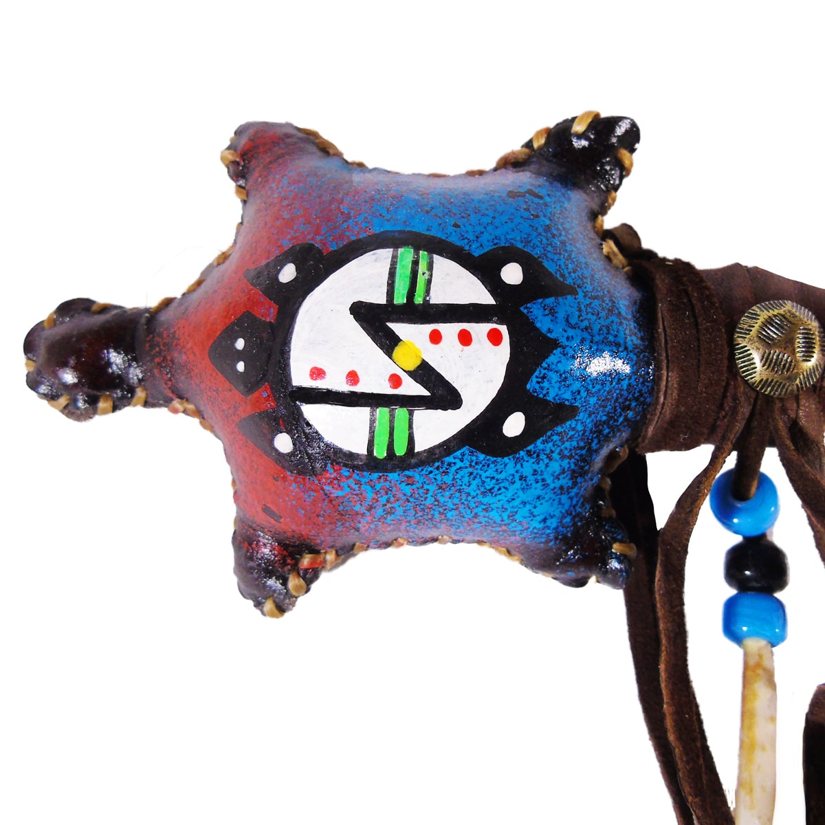 Navajo Turtle Dance Rattle with Feather - Image 2