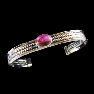 Navajo Pink Dahlia Turquoise Silver Bracelet
