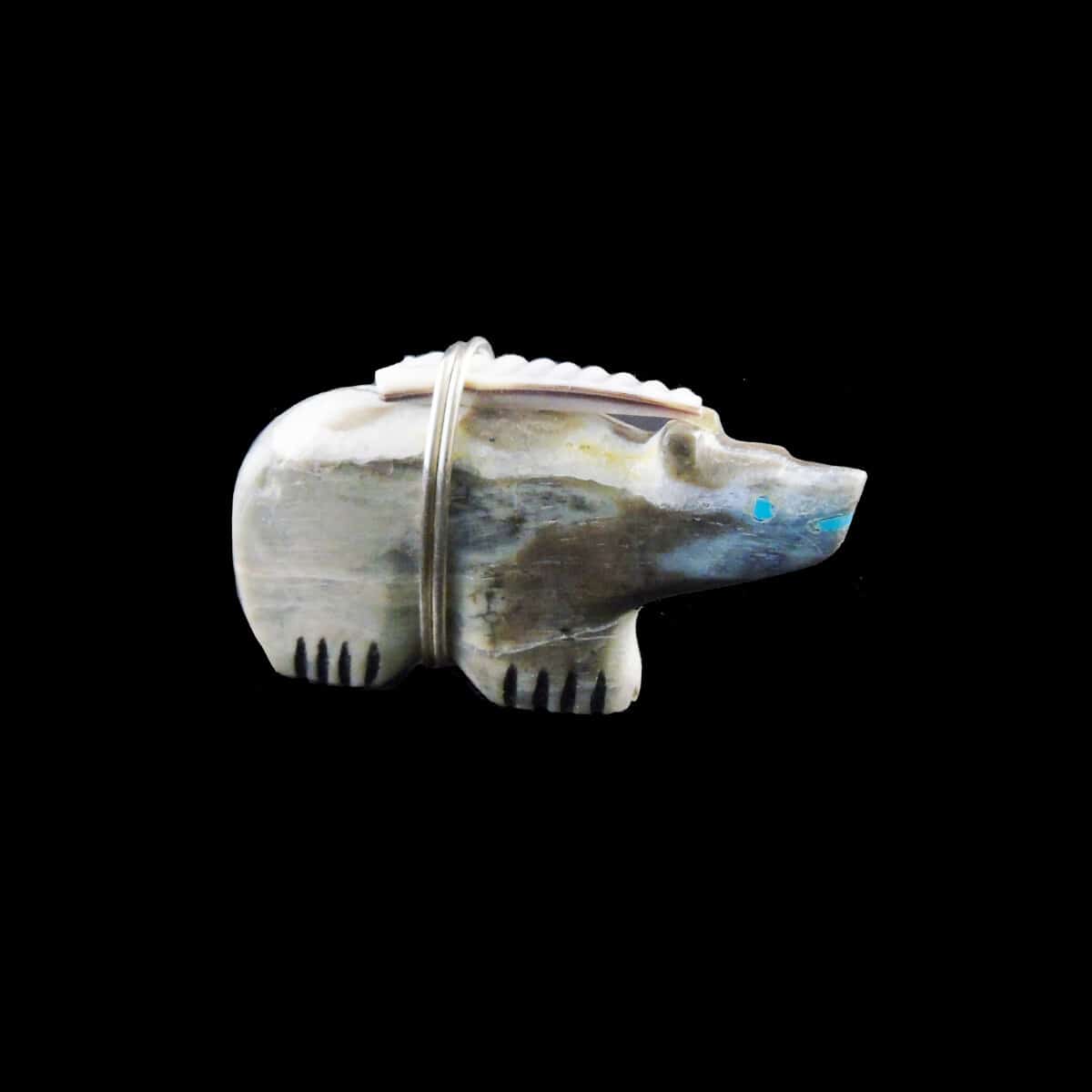 Bear Fetish Carving with Arrowhead & Sunface - Image 2