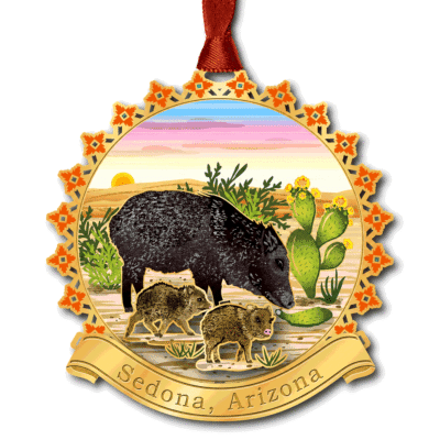 Brass Painted Javelina Christmas Ornament