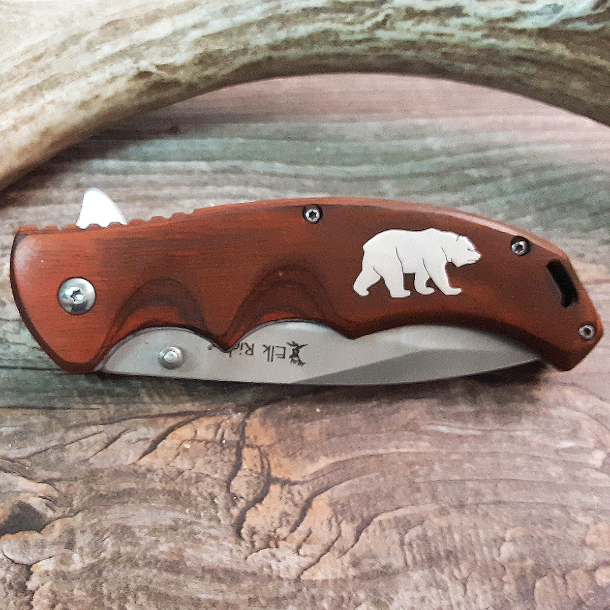 Assisted Opening Wood Knife w/ Bear