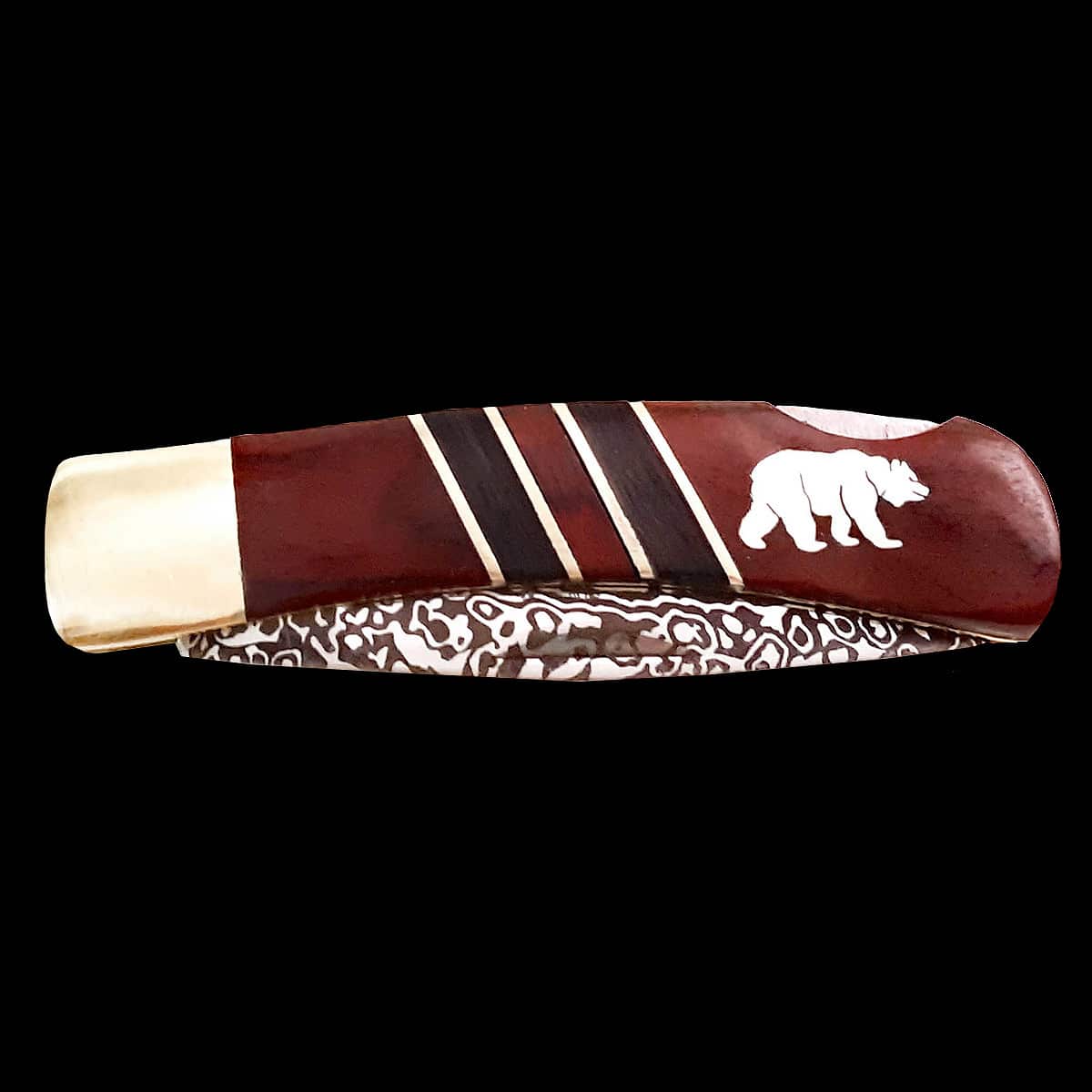 Bear Two Tone Wood Knife with Etched Blade - Image 4