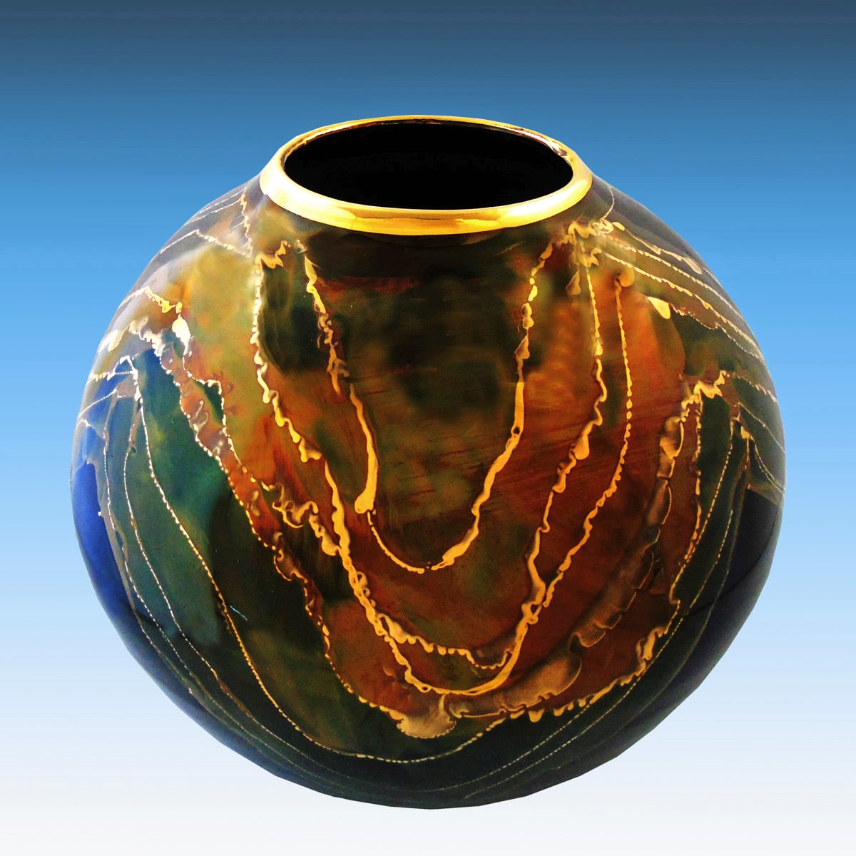 Bruce Fairman Black & Gold Medium Round Vase - Image 3