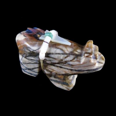 Marble Navajo Bear Fetish with Arrowhead Bundle