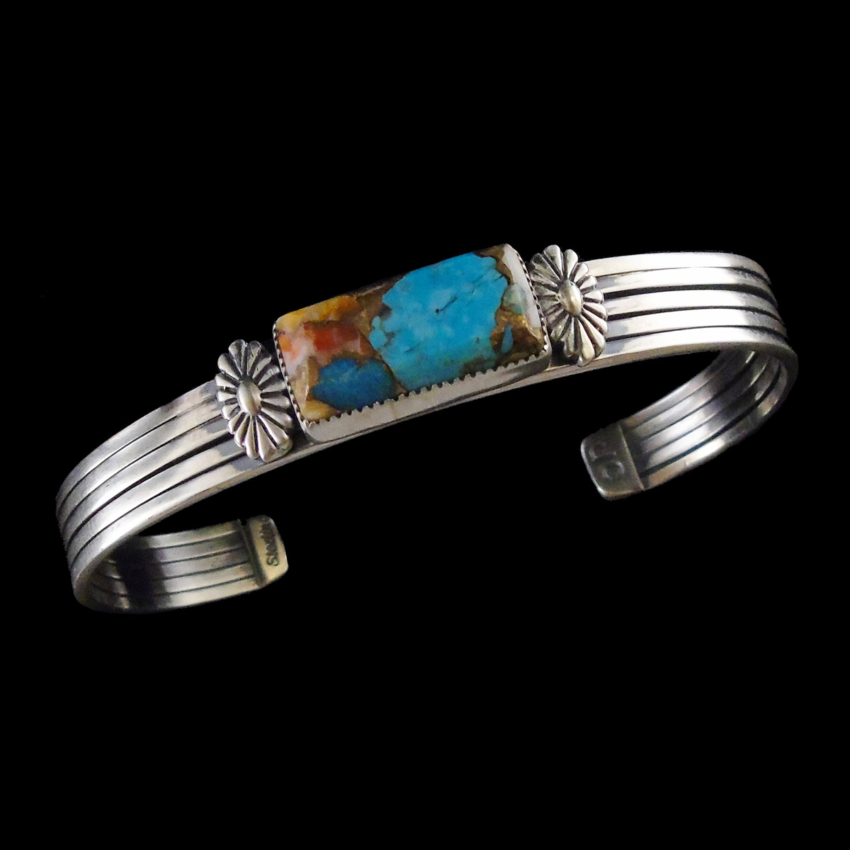 Flat Stone Sunflower Spiny Oyster & Turquoise Bracelet