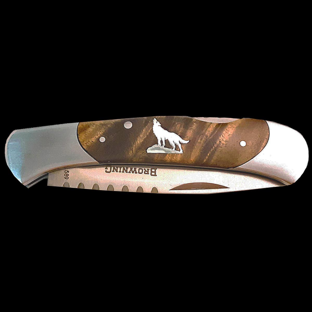 Howling Wolf Inlaid Browning Knife - Image 5