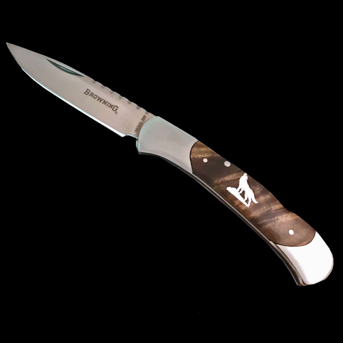 Howling Wolf Inlaid Browning Knife - Image 4