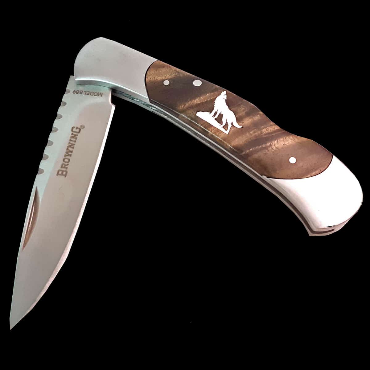 Howling Wolf Inlaid Browning Knife - Image 3