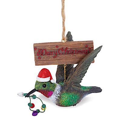 Hummingbird with Santa Hat Ornament