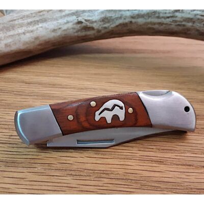 Inlaid Bear Lock Back Wood Knife