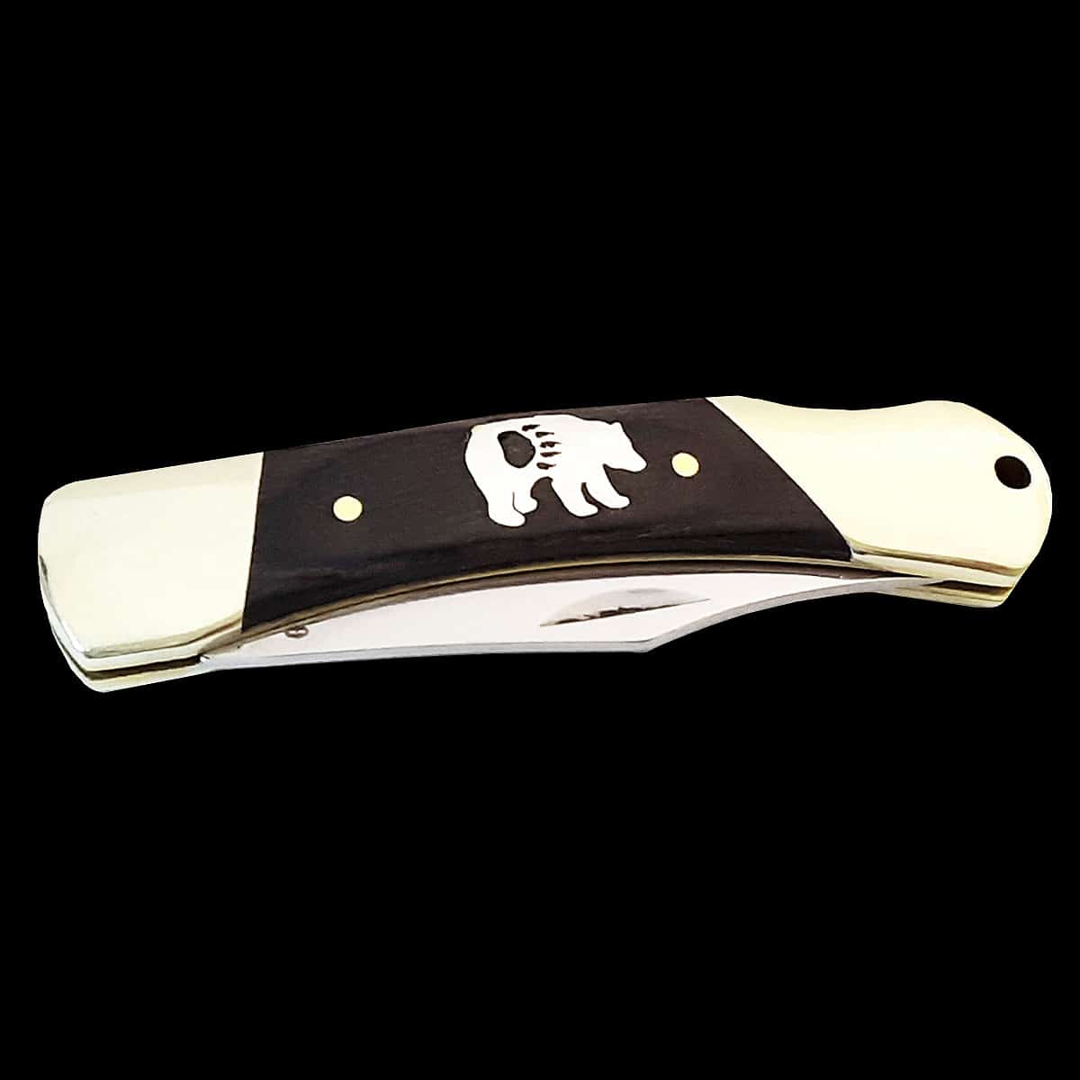 Inlaid Silver Bear Locking Pocket Knife - Image 6