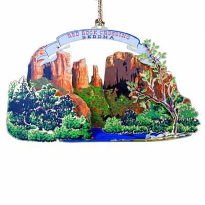 Painted Sedona RedRocks Landscape Scene Brass Ornament